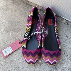 NWT Missoni Pink and Green Zigzag Flats 6.5